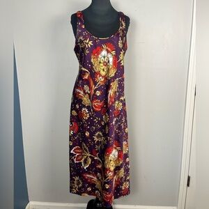 Natori paisley printed purple midi length satin nightgown size large